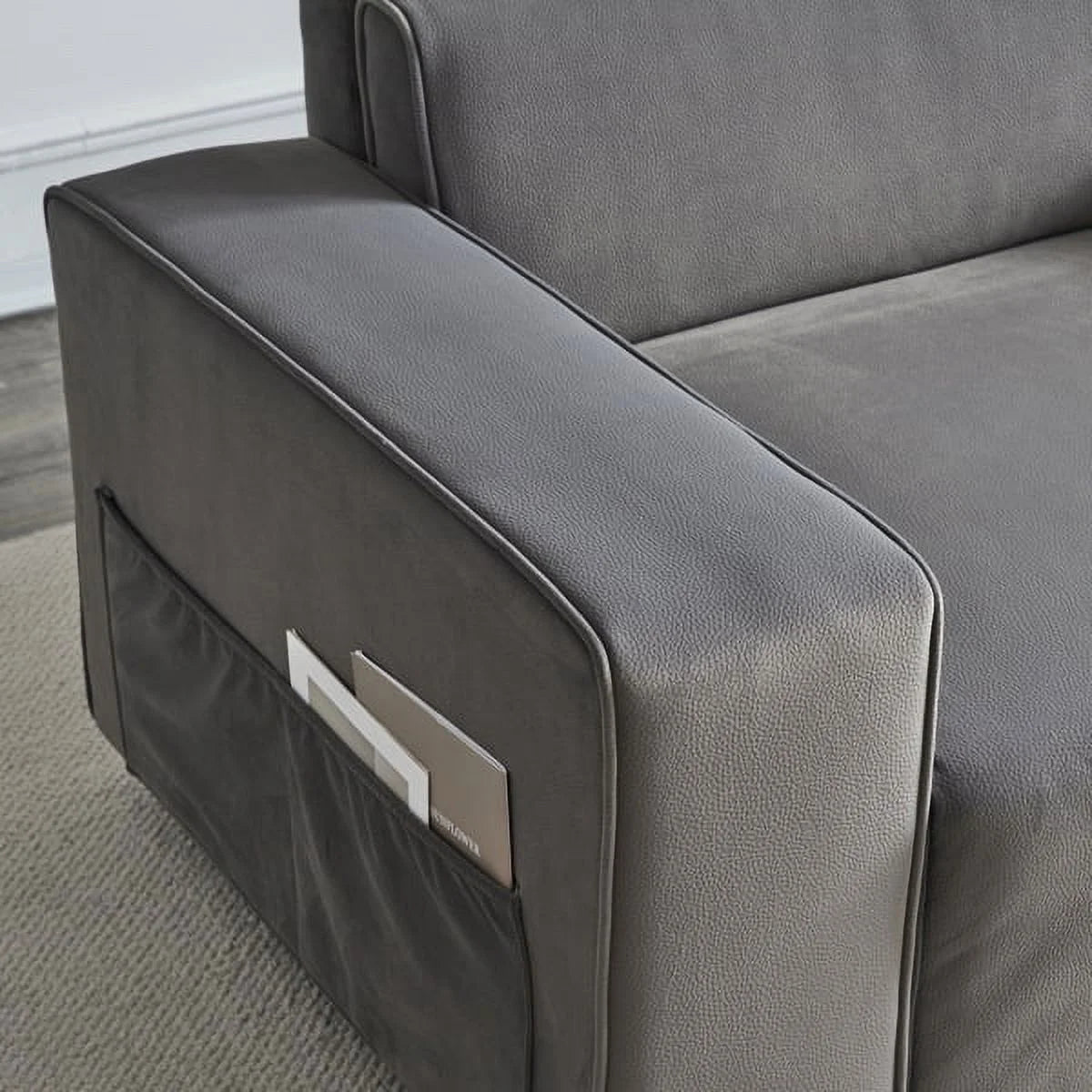 Brown Single Sofa with Side Pockets K445