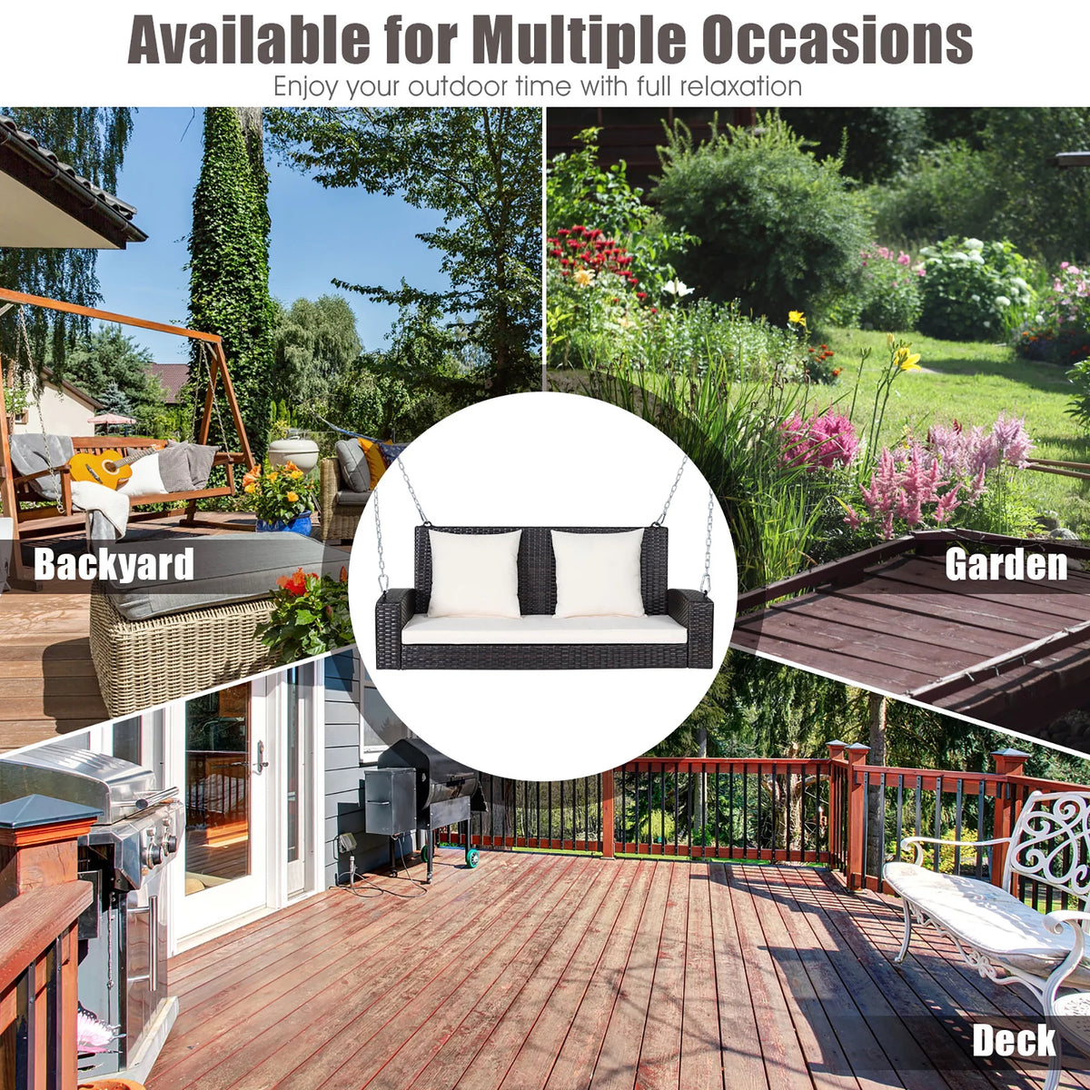 2-Person Rattan Hanging Porch Swing Bench J9691