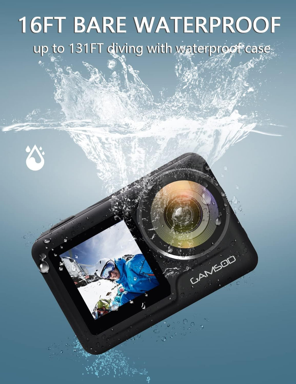 4K 60FPS Waterproof Action Camera with Stabilization, WiFi, Dual Screen, 2 Batteries N5616
