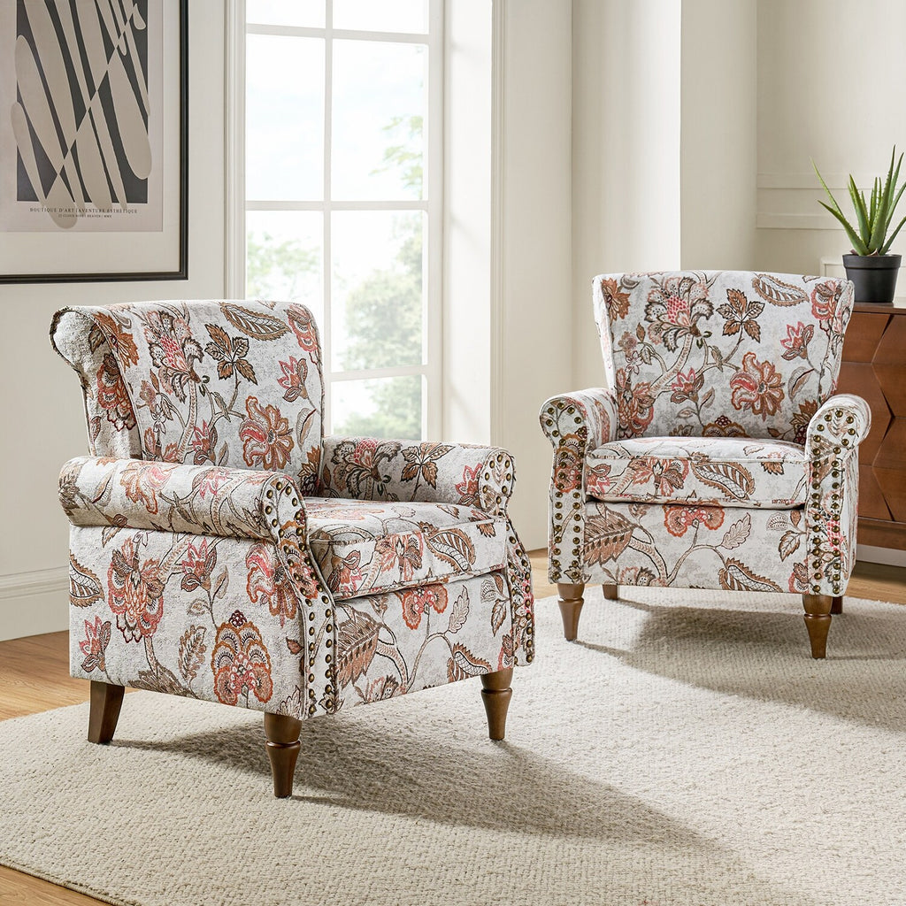 Pink Floral Upholstered Accent Armchair Set of 2 Q526