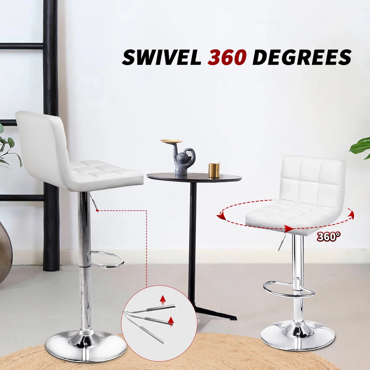 White PU Leather Height Adjustable Swivel Bar Stools Set of 2 L434