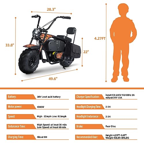 36V 1000W Electric Dirt Bike, 2-Speed Off-Road Motorcycle, Dark Red E141
