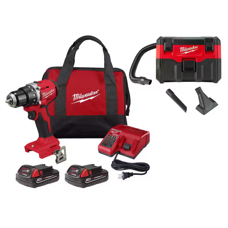 18-Volt Lithium-Ion Brushless Cordless 1/2 in. Compact Drill/Driver Kit with 2 Gal. Cordless Wet/Dry Vacuum Q3846