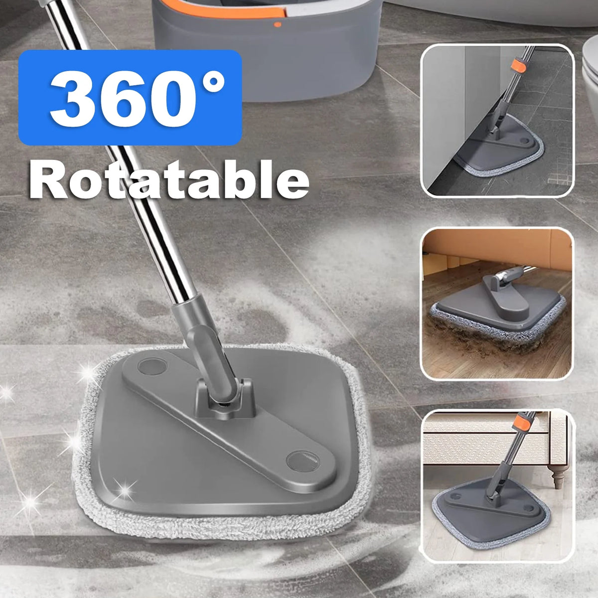 6 Packs Spin Mop and Bucket Set with Self Wringing 360° Rotating Square Mop-Head M75255