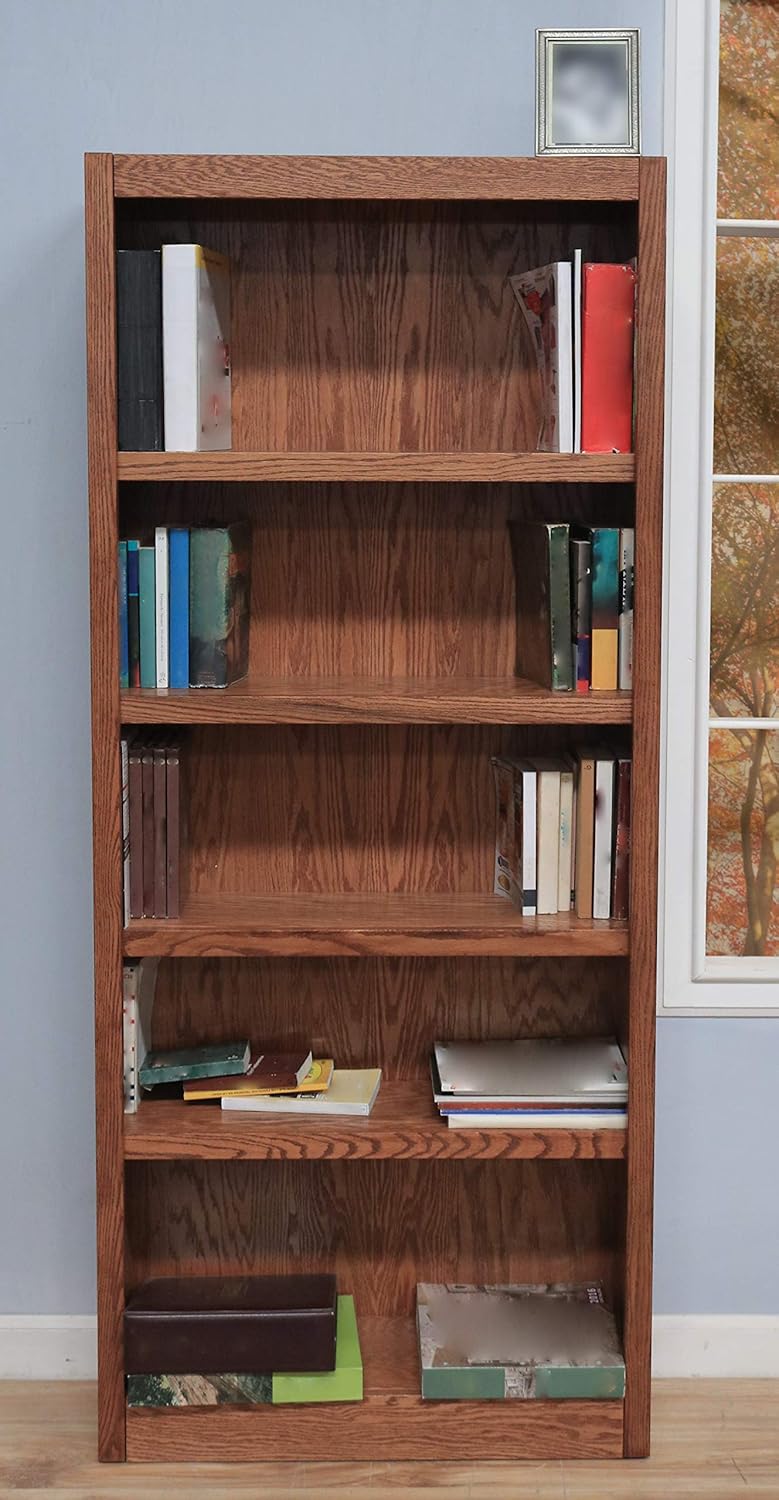 Five Shelf Bookcase 72" H Dry Oak Finish I402