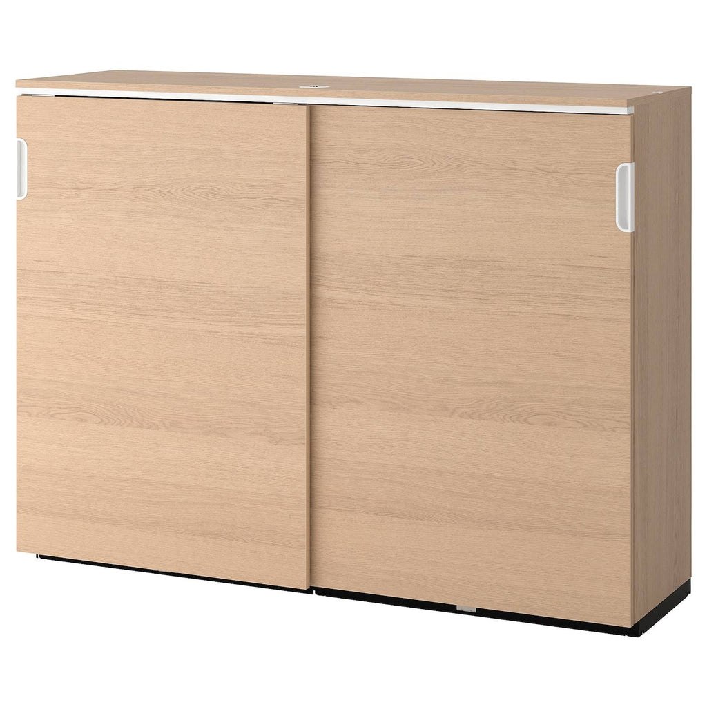White Stained Oak Veneer Cabinet with Sliding Doors G375401