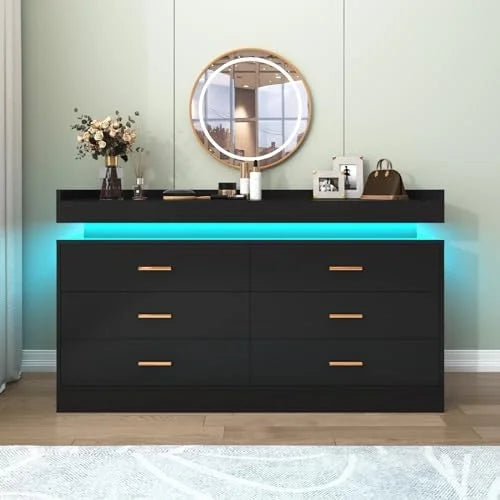 9 Drawer White Dresser with LED Light L92552