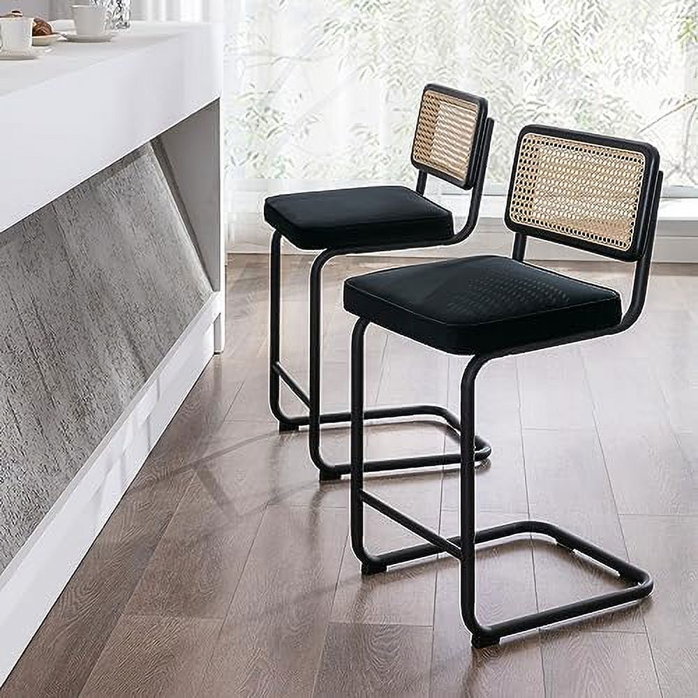 Rattan Counter Height Stools Set of 2 24'' Faux Leather X734