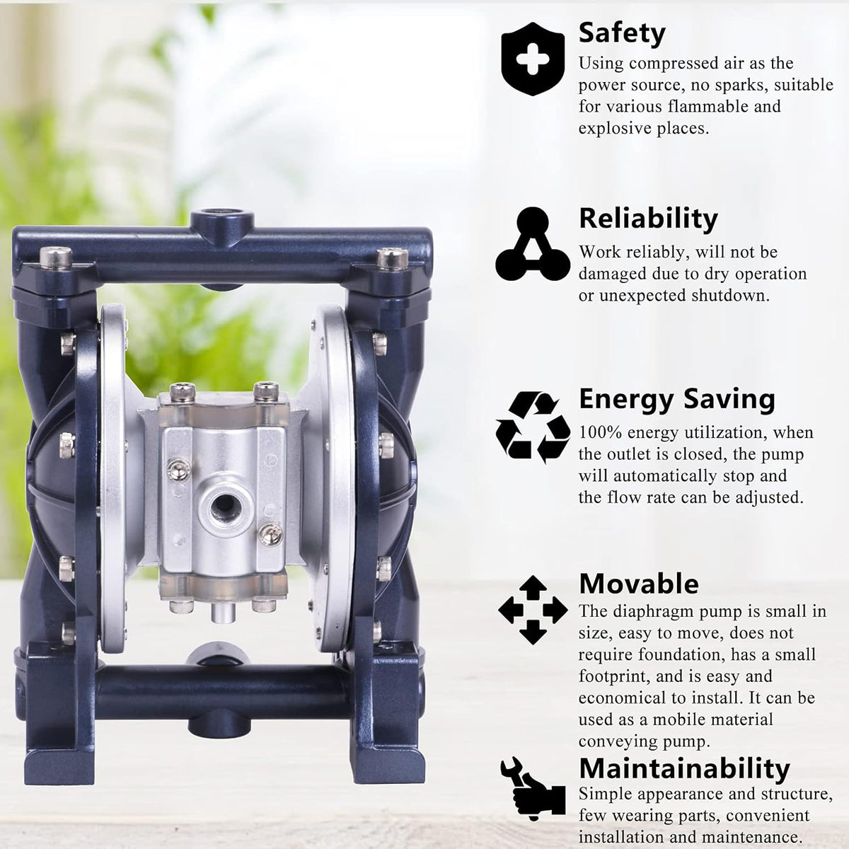 Air-Operated Double Diaphragm Pump 3/8" Inlet & Outlet 1/4" Air Inlet (18L/min) P841