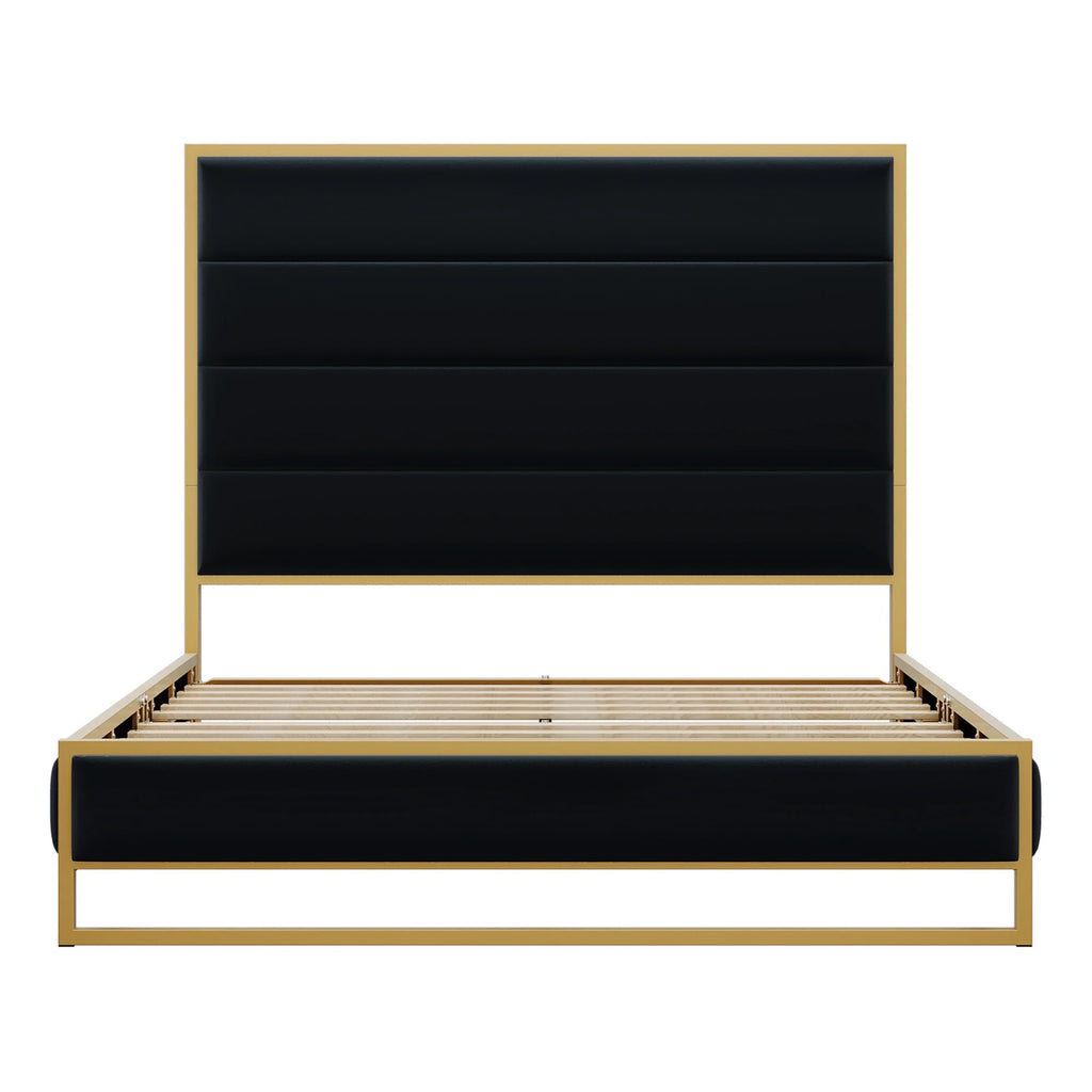 Queen Size Black Velvet Upholstered Platform Bed L704769