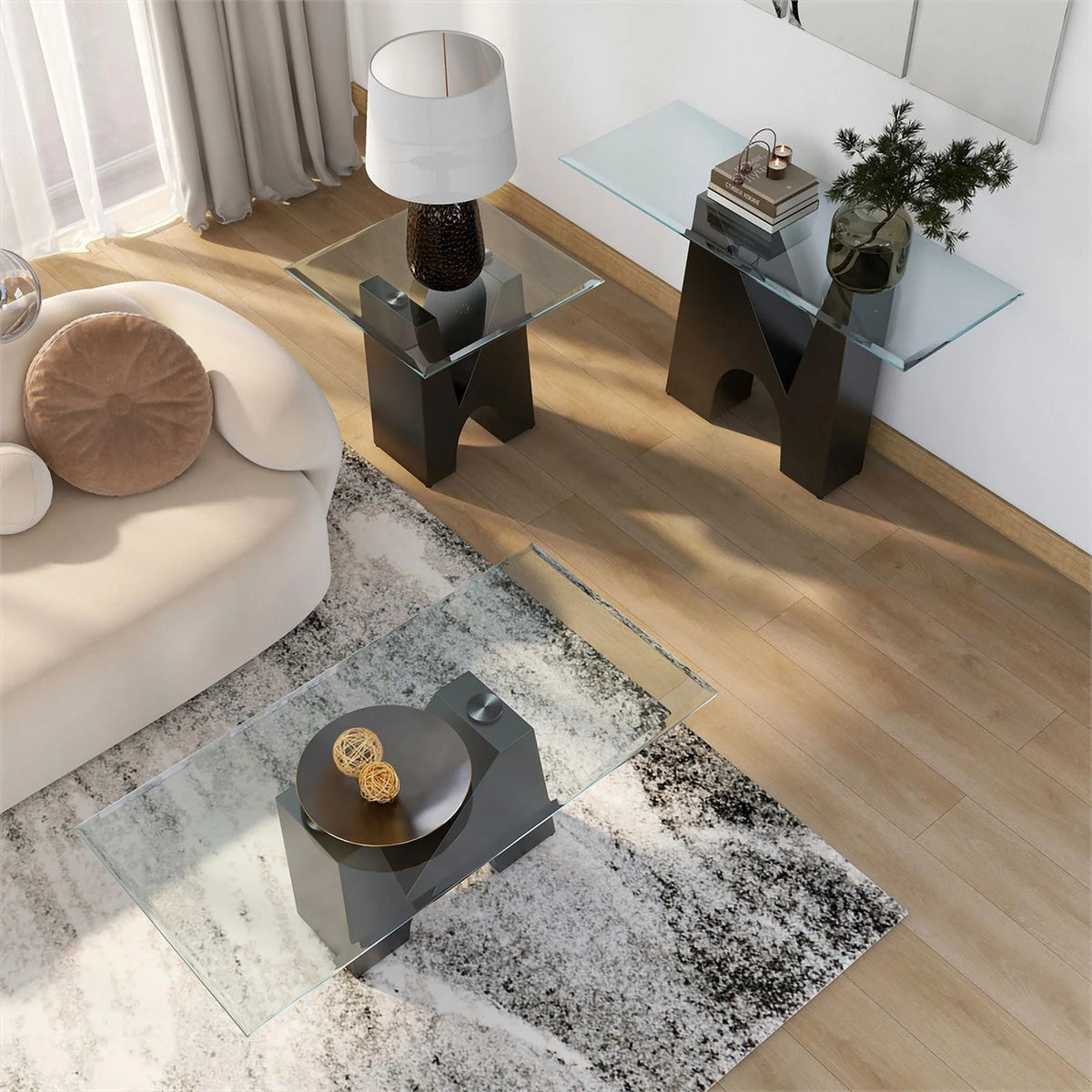 Metal and Glass Top 3-Piece Coffee Table Set in Black V401948