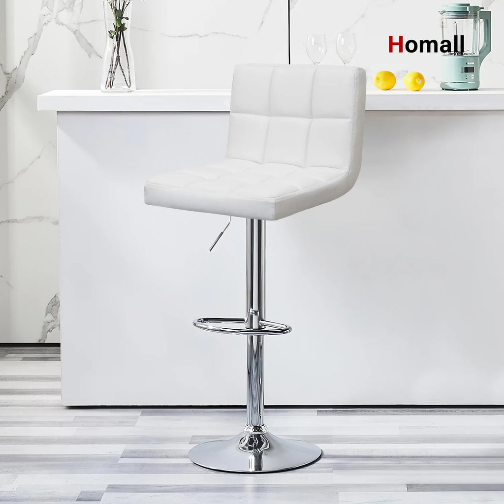 White PU Leather Height Adjustable Swivel Bar Stools Set of 2 L434