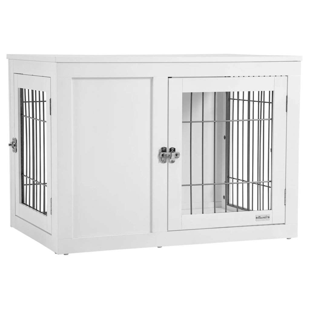 White Dog Crate Furniture End Table with Double Doors Z96591