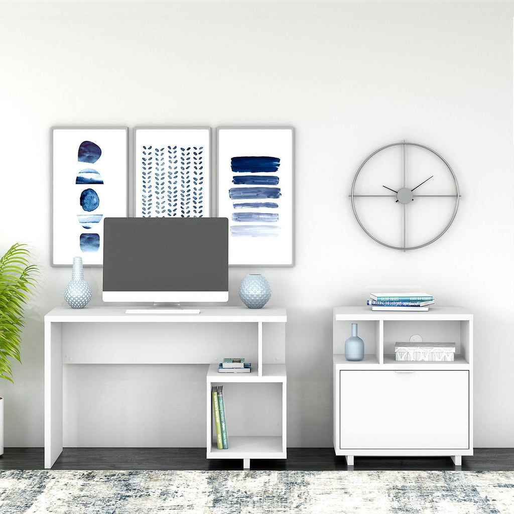 48W Writing Desk with Lateral File Cabinet Pure White X7953