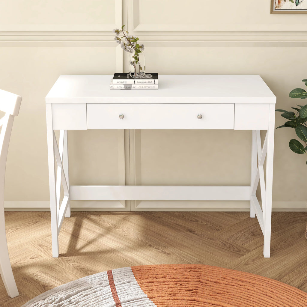 White Work Study Desk with Storage Drawer D77297