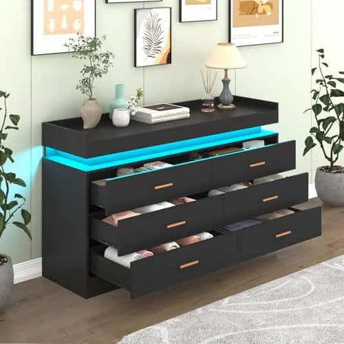 9 Drawer White Dresser with LED Light L92552