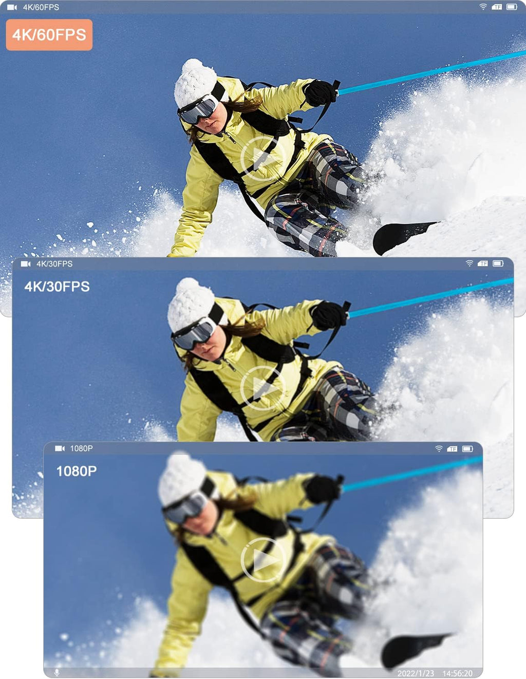 4K 60FPS Waterproof Action Camera with Stabilization, WiFi, Dual Screen, 2 Batteries N5616