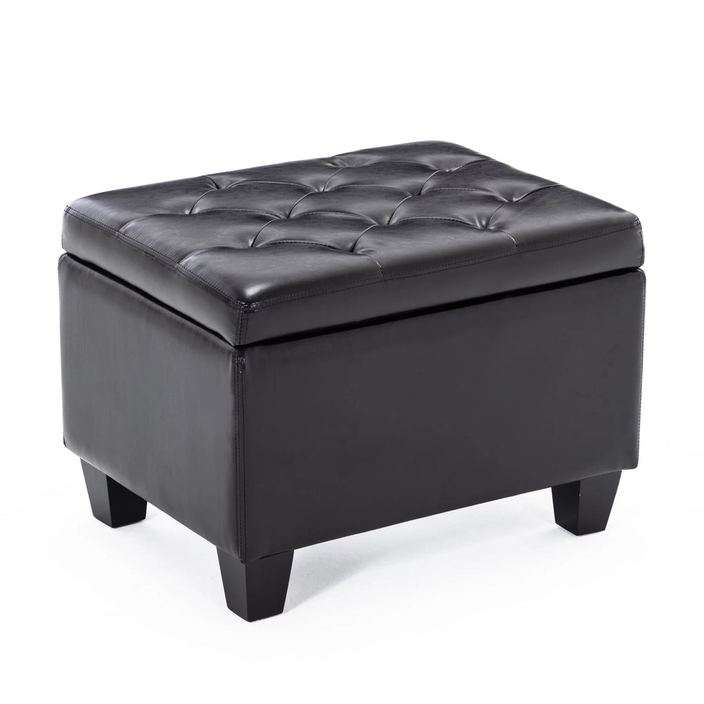 Black Faux Leather Storage Ottoman B781