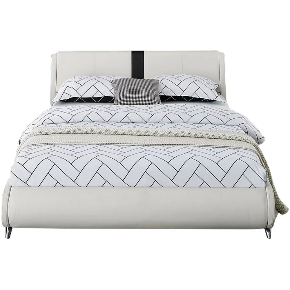 Queen White Platform Bedroom Set with Striped Headboard W96563