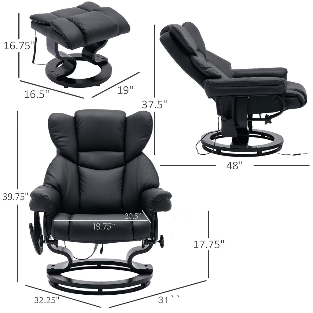 Black PU Massage Recliner Office Chair with Ottoman R1339