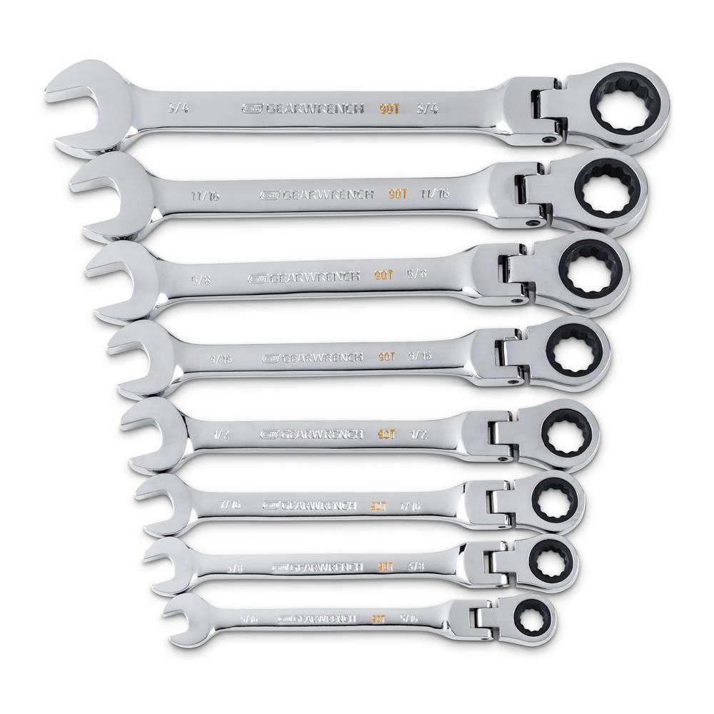 90-Tooth SAE Ratcheting Flex-Head Combination Wrench Set (8-Piece) N1957