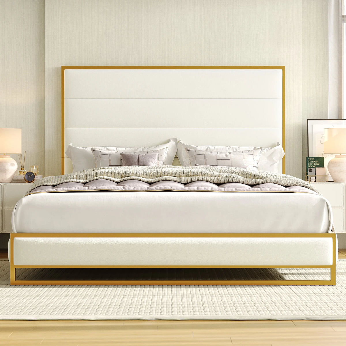 Queen Size Black Velvet Upholstered Platform Bed L704769
