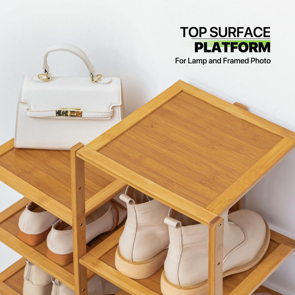 Bamboo 12-Tier Vertical Double Row Shoe Rack (Natural) L1459