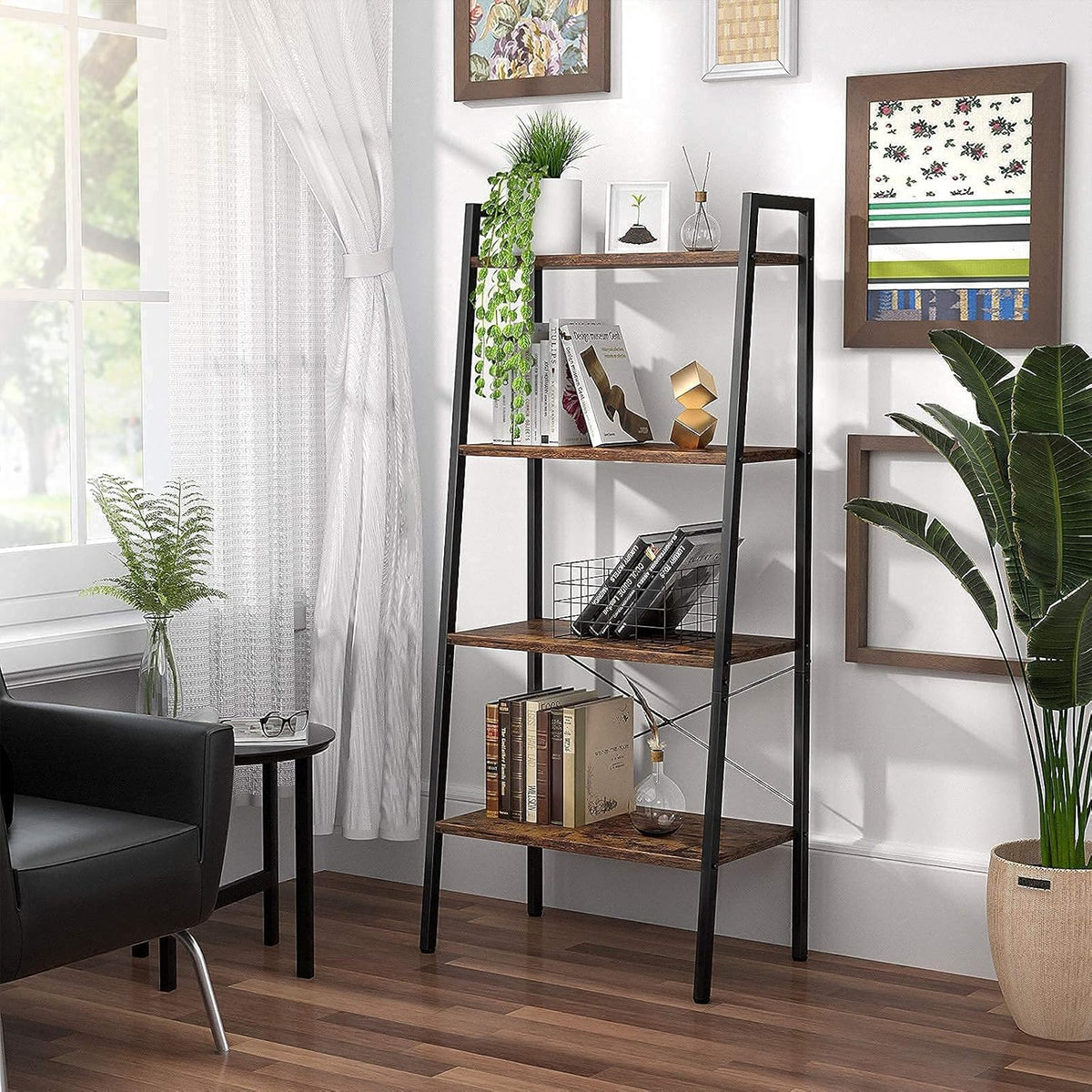 4-Tier Wood Ladder Shelf Bookcase Q37878