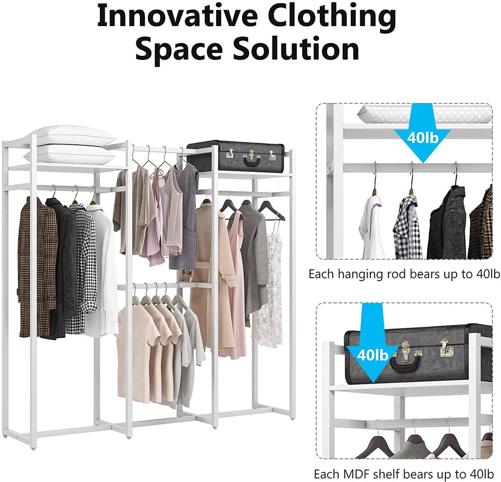 Heavy Duty Free Standing Clothes Rack with Shelves and Hanging Rod O570