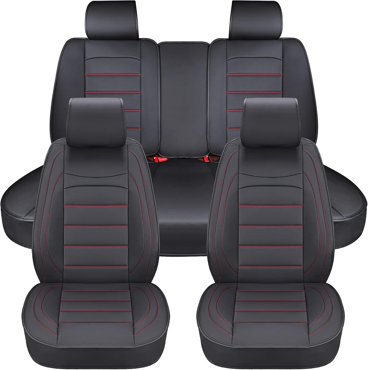 Black 2Pcs Waterproof Leatherette Car Seat Covers I467412