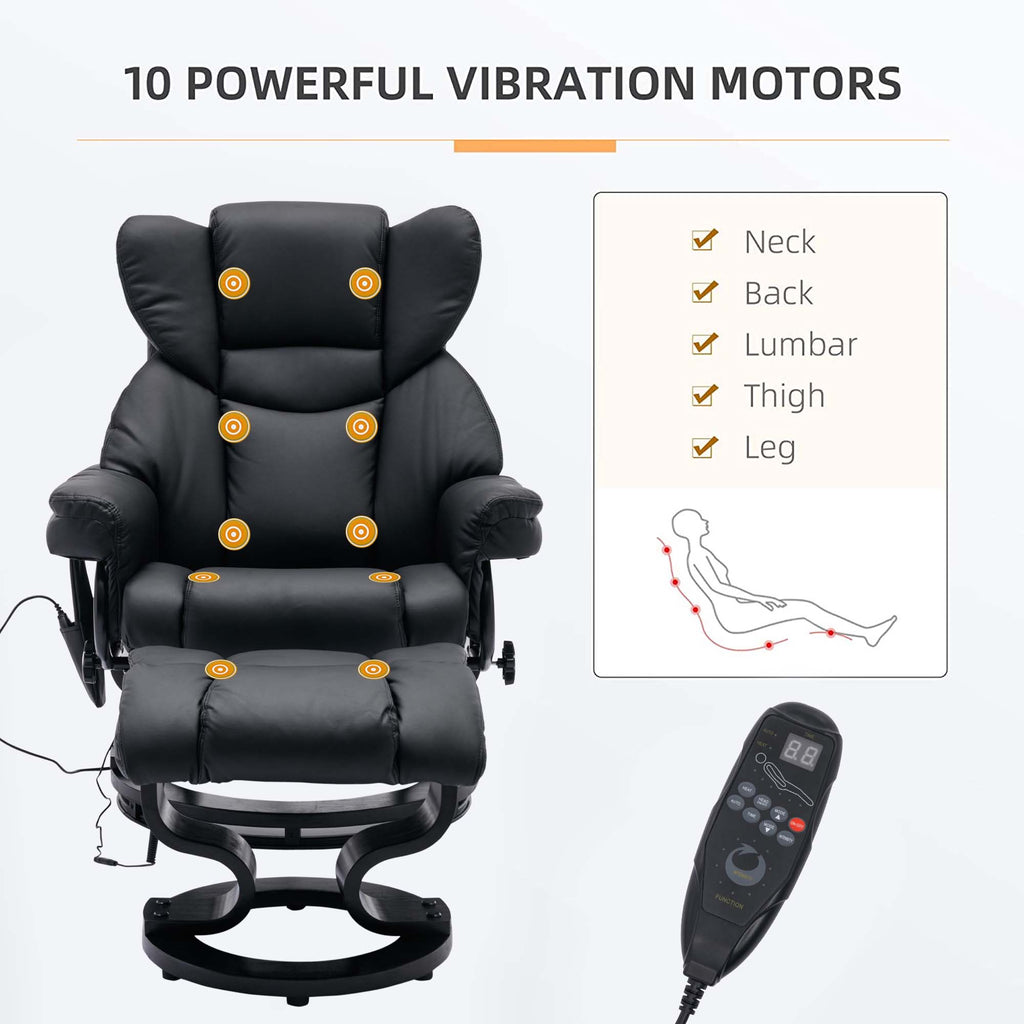 Black PU Massage Recliner Office Chair with Ottoman R1339