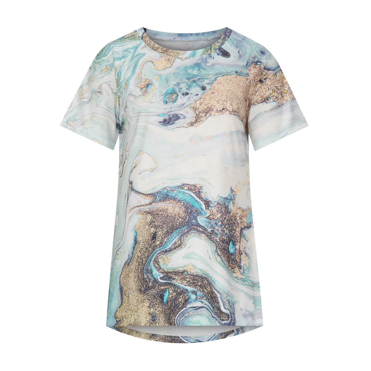 Abstract Marble Print T-Shirt Short Sleeve Blouse Loose Flowy Long Tees Plus Size I77270