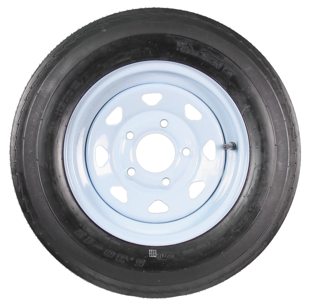 Two Trailer Tires On Rims 5.30-12 5 Hole White Spoke M213