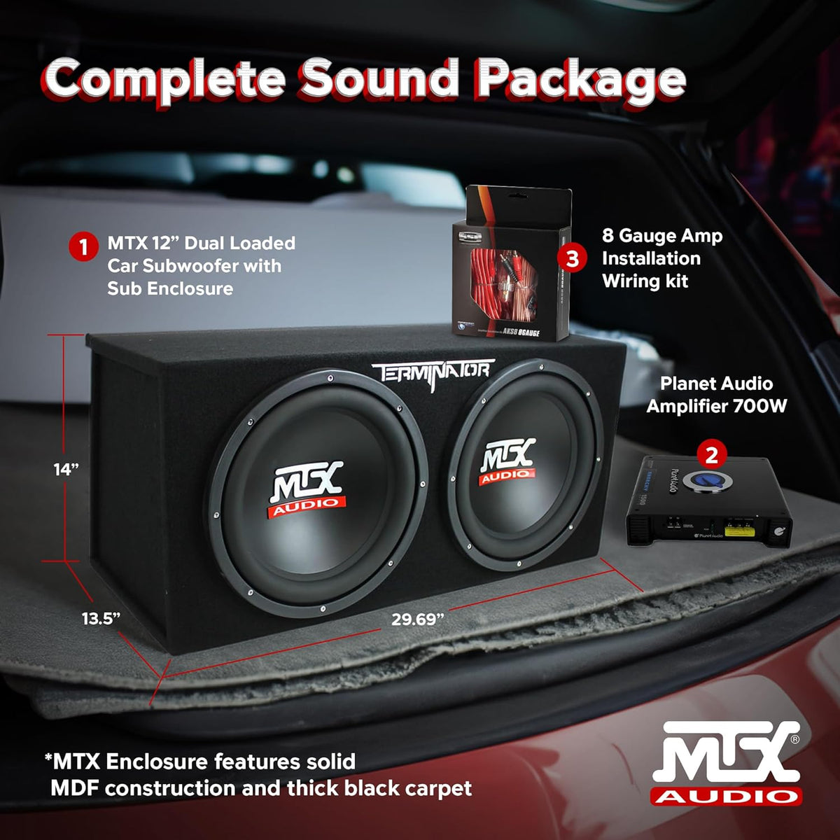 12" 1200 Watt 4 Ohm Dual Loaded Car Audio Subwoofer Package with Sub Enclosure B926