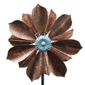 60 inch Metal Wind Spinner with Bronze Leaves and Blue Flower Core C5456