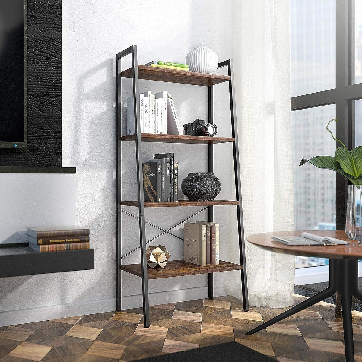 4-Tier Wood Ladder Shelf Bookcase Q37878