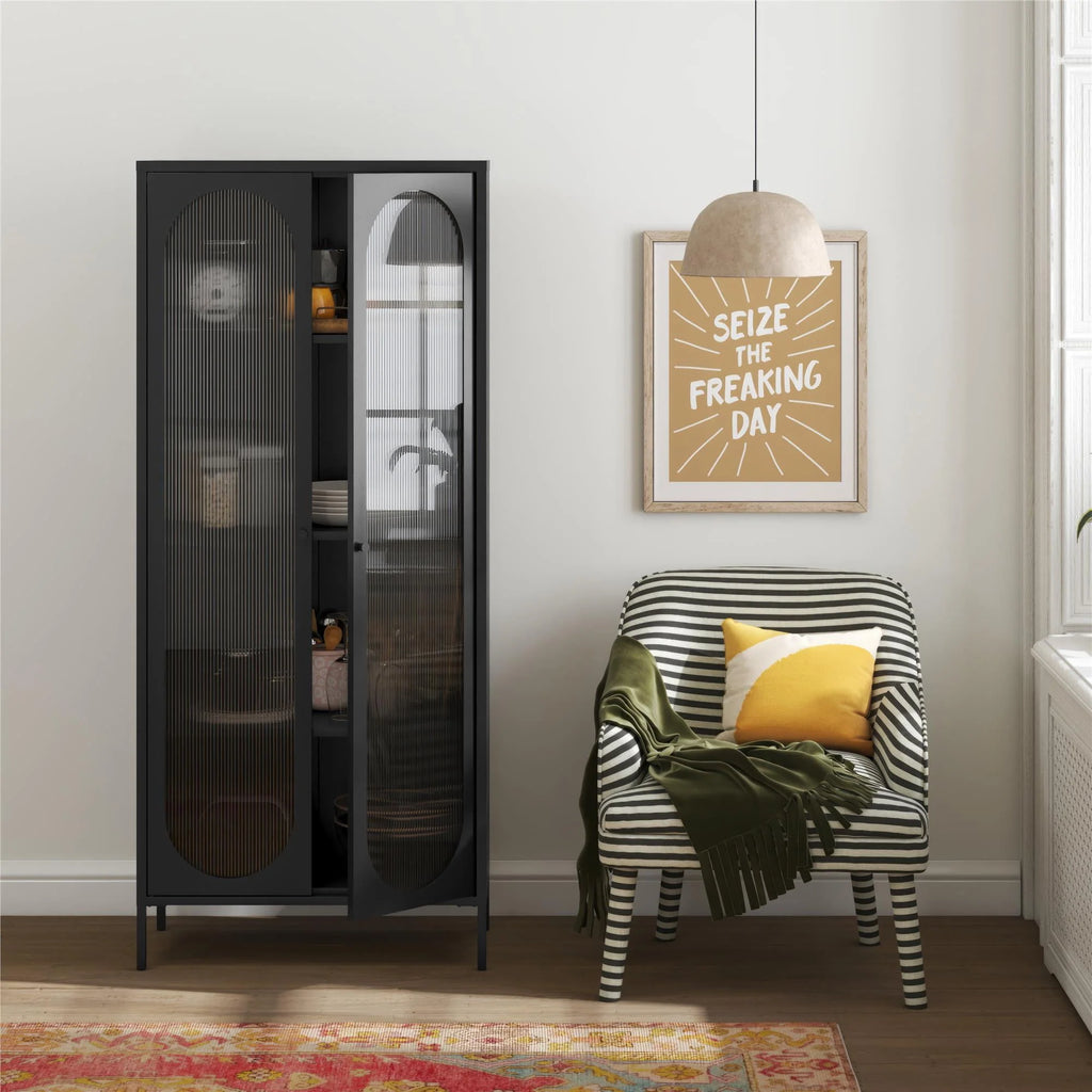2-Door Accent Cabinet with Fluted Glass O58164