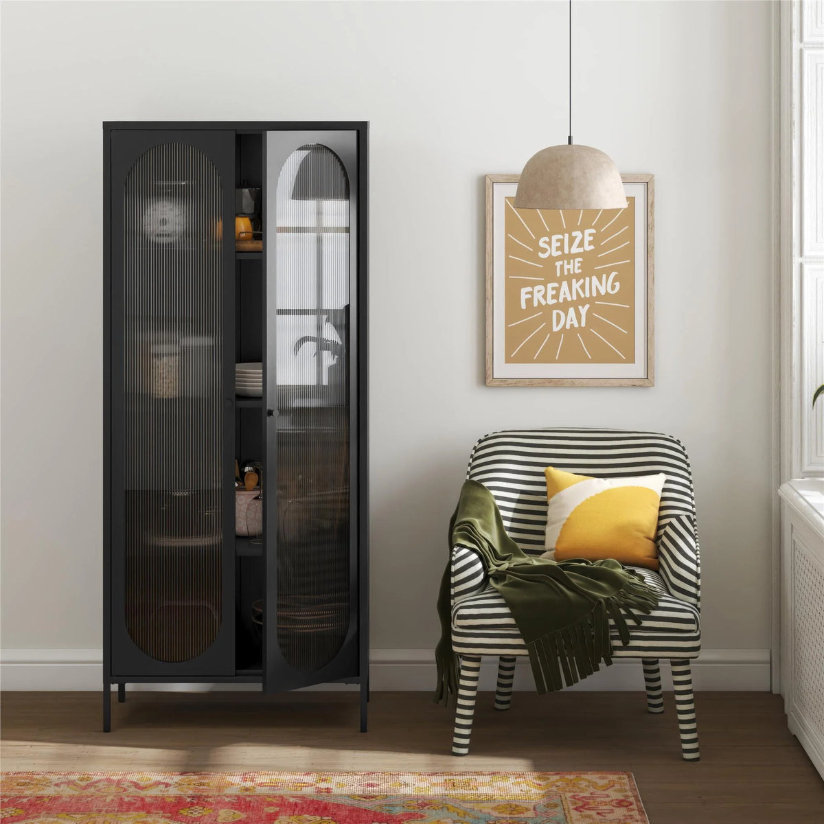 2-Door Accent Cabinet with Fluted Glass O58164