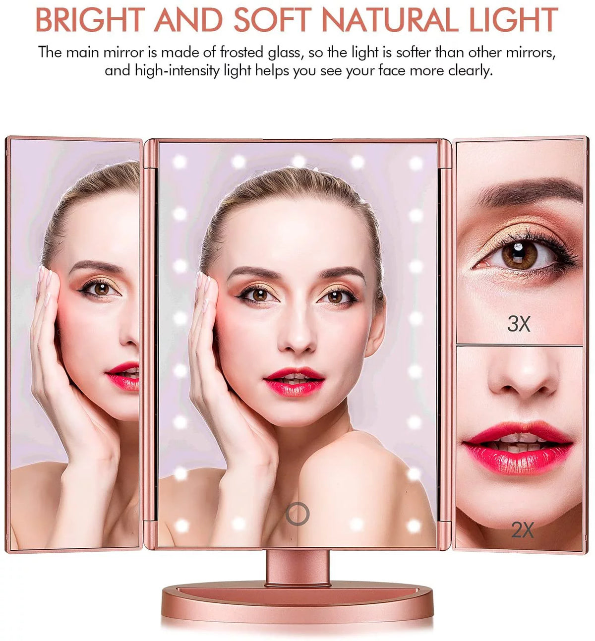 Tri-fold Lighted Vanity Makeup Mirror with 3x/2x Magnification K460554