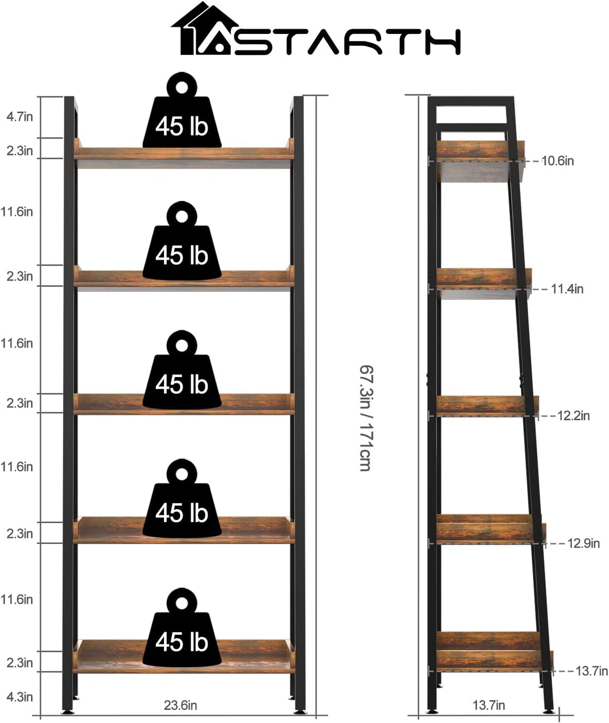 Adjustable Wood and Metal Bookshelf C981342
