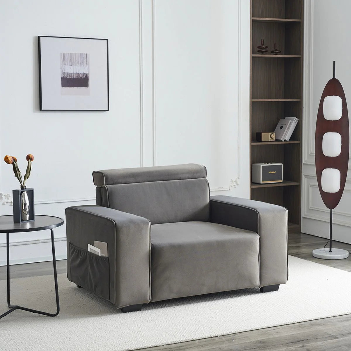 Brown Single Sofa with Side Pockets K445
