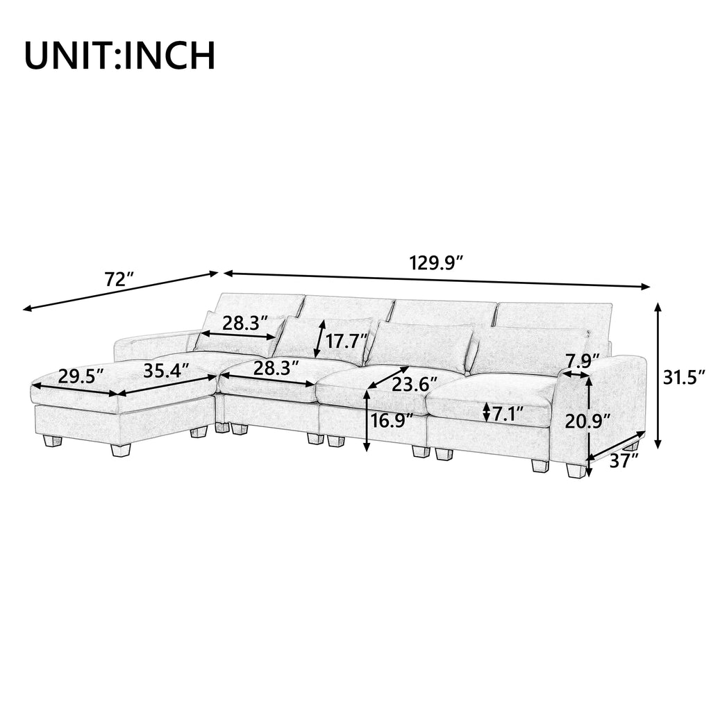 Modern L-Shape Feather Filled Sectional Sofa with Reversible Chaise V560998