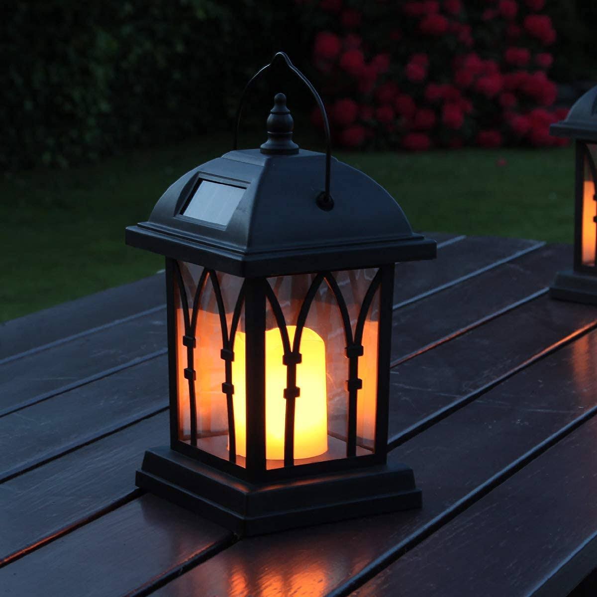 Solar Powered Amber LED Candle Lantern Q2344
