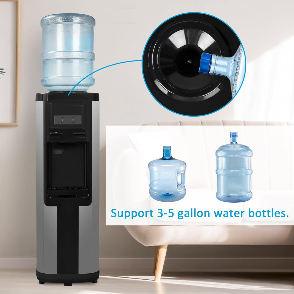 Black Stainless Steel Top Loading Water Cooler Dispenser for 3 & 5 Gallon Bottles O54420