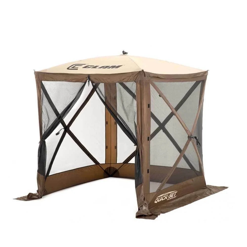 Used Brown Portable Camping Gazebo Canopy Shelter S8610