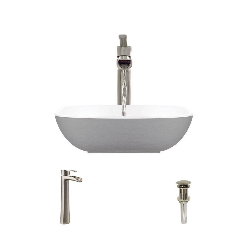 Square Vessel Sink with Brushed Nickel Pop-Up Drain A122