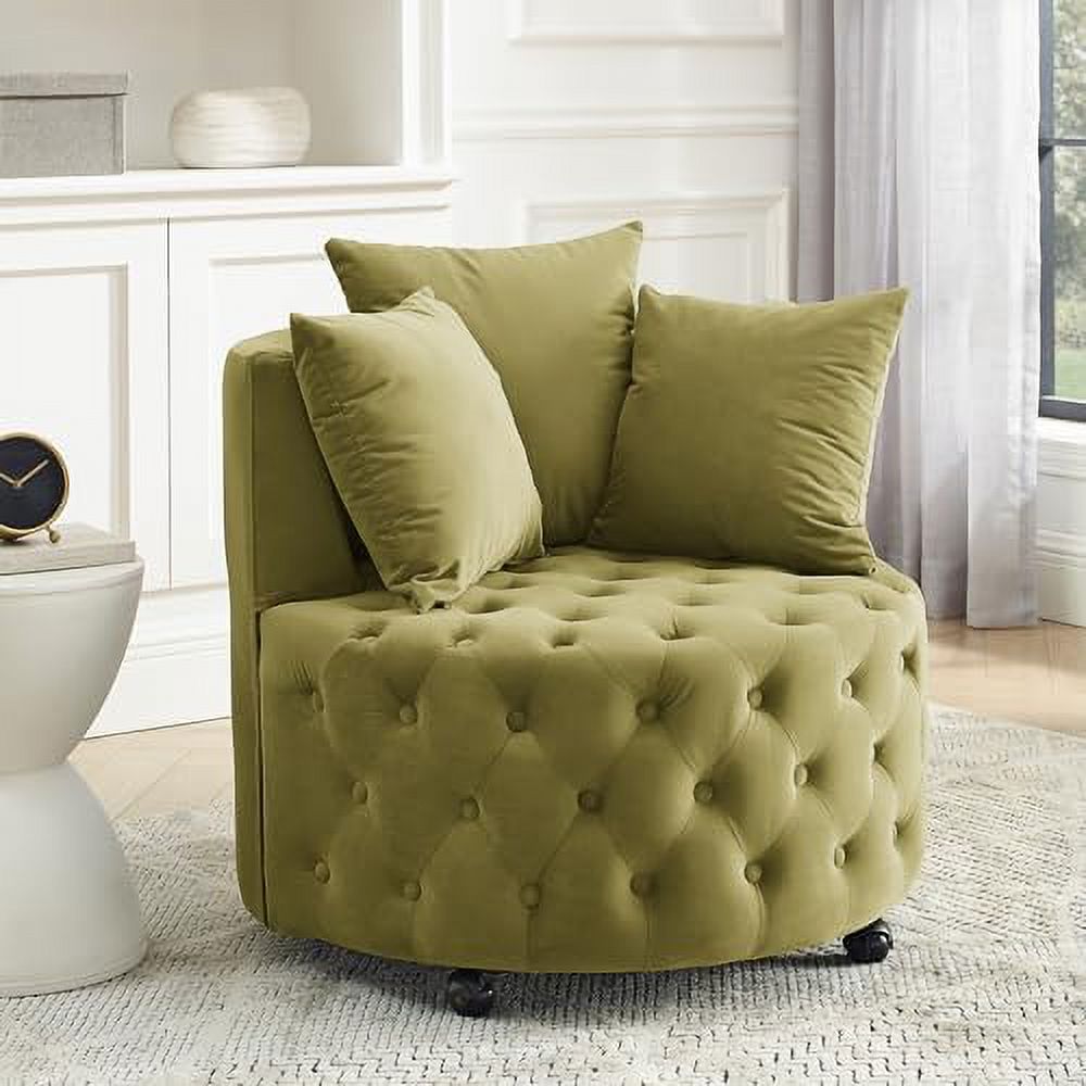 Pink Velvet Swivel Barrel Chair with 3 Pillows and Wheels X177