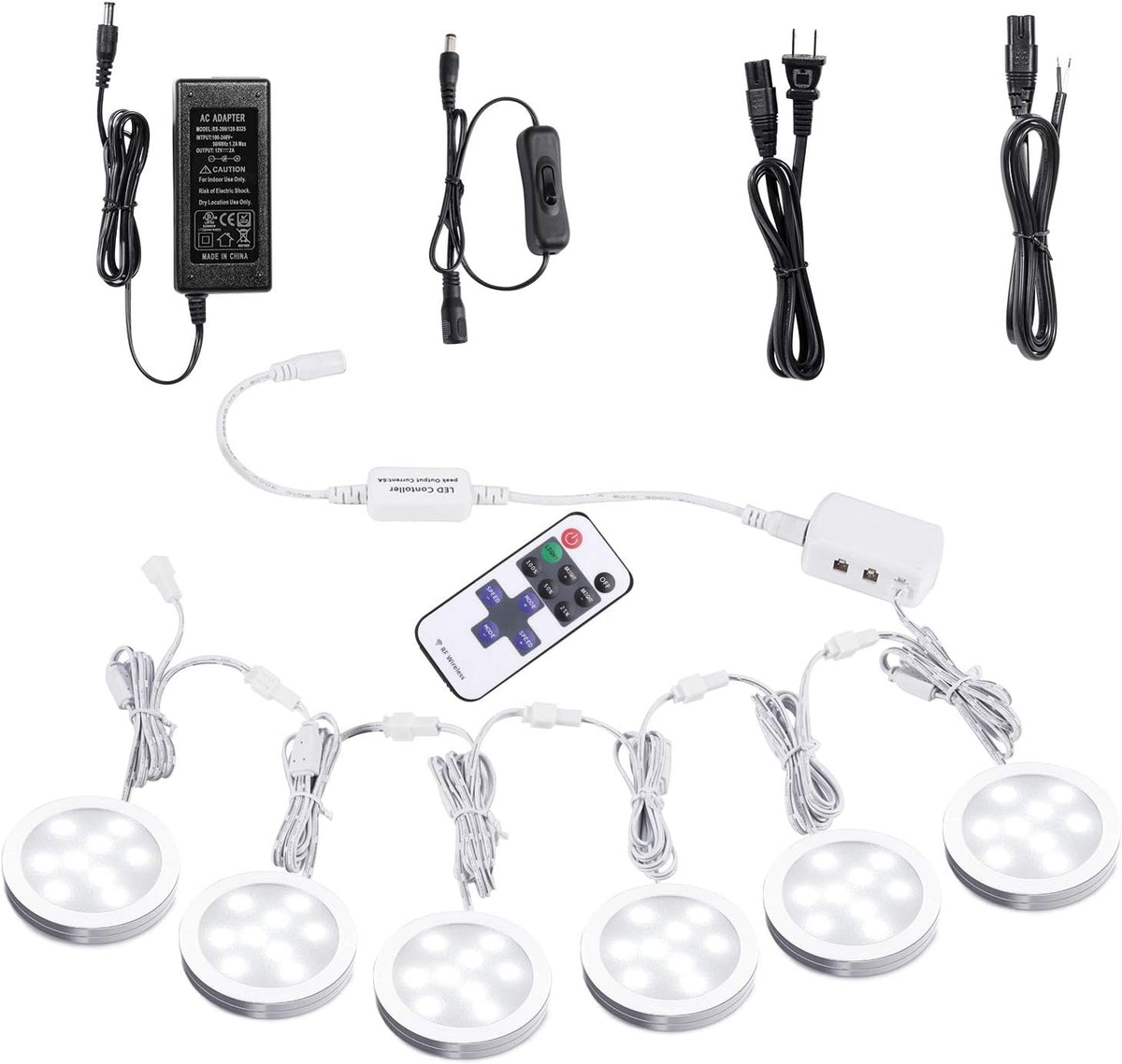 Under Cabinet LED Puck Lights with Wireless RF Remote Control, Hardwired & Wall Plug in, Daylight White, 6 Lights, Pack of 2 S4251