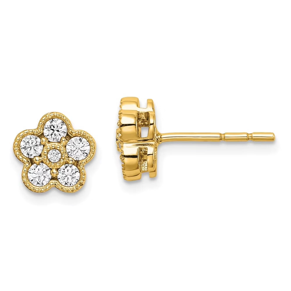 14k Yellow Gold Lab Grown Diamond Floral Stud Earring F736656
