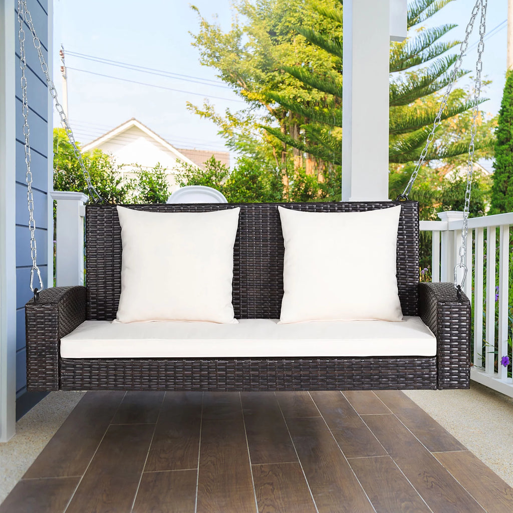 2-Person Rattan Hanging Porch Swing Bench J9691